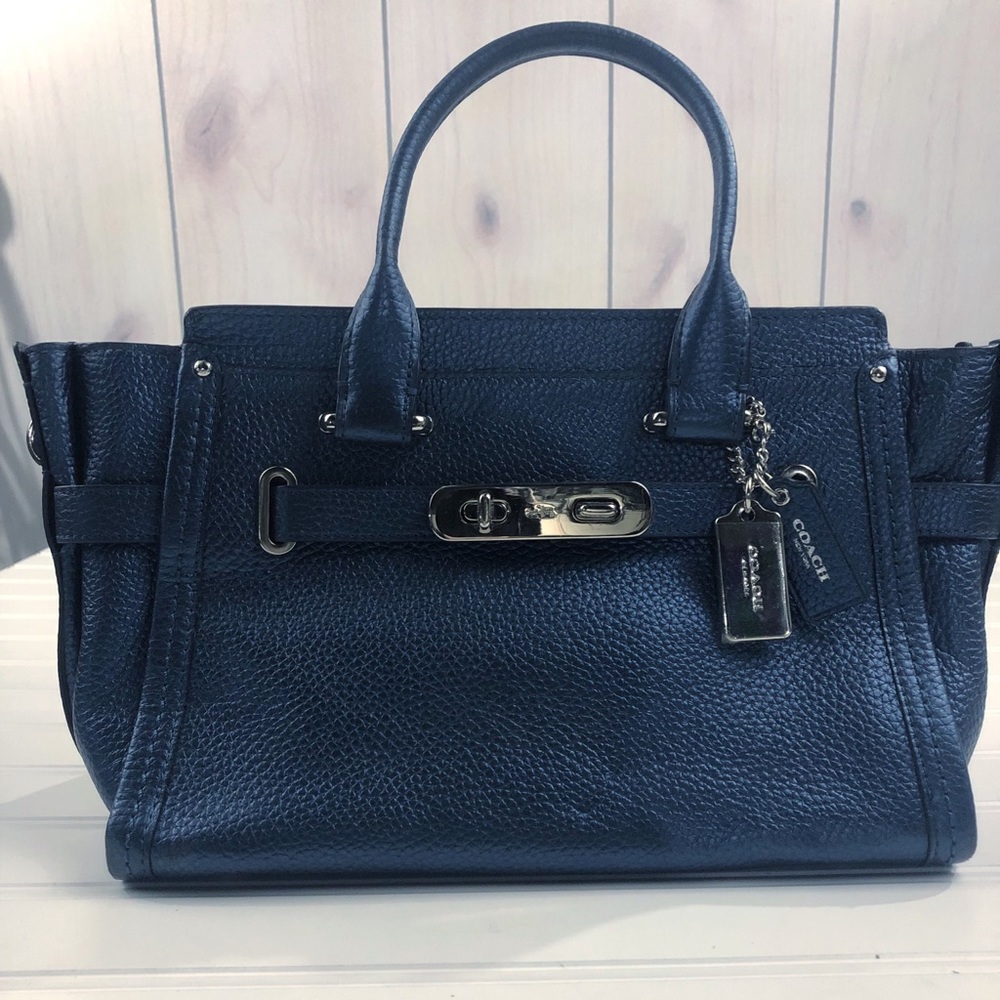 Authentic Coach Metallic Blue Swagger bag